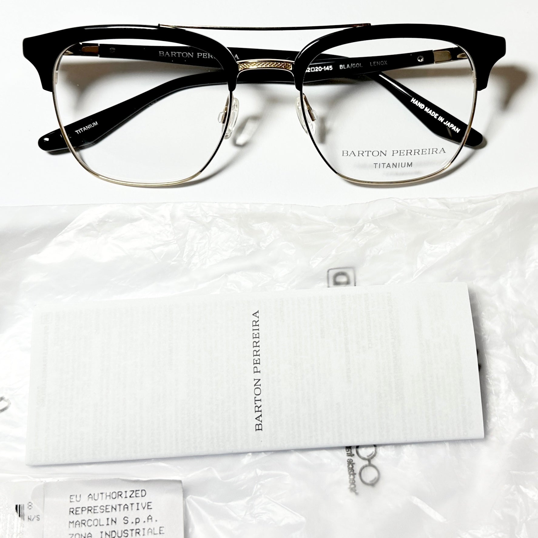 Barton Perreira LENOX BLA/GOL Men Eyeglasses Frame NEW Authentic