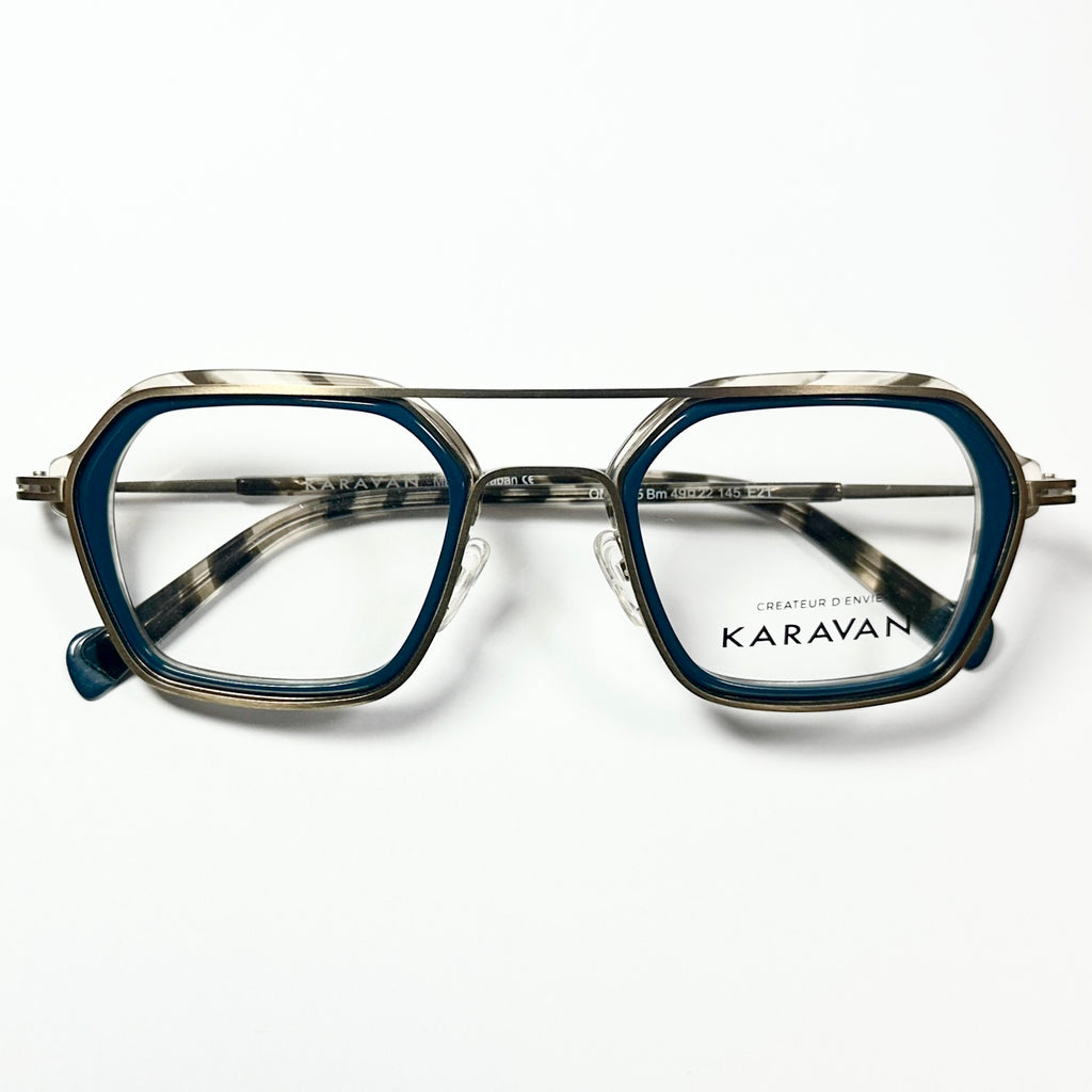 KARAVAN ONYX05 BM Men's Eyeglasses Frame in Blue/Gold - Authentic New