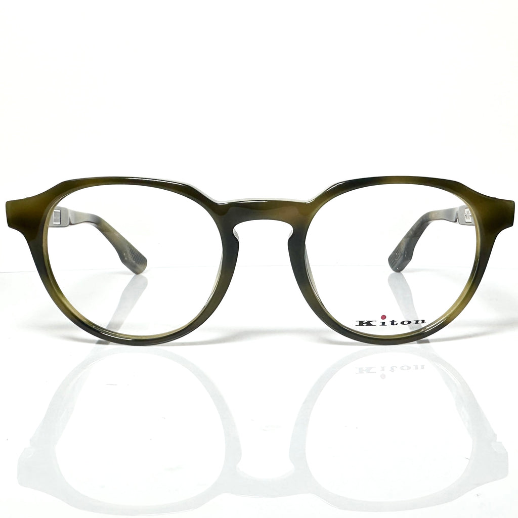 Kiton Crown KT011V04 Crown Panto Eyeglasses Frames in Dark Green - Authentic New
