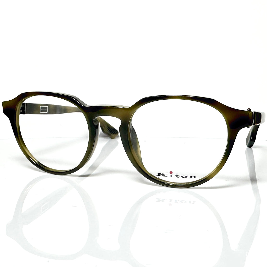 Kiton Crown KT011V04 Crown Panto Eyeglasses Frames in Dark Green - Authentic New