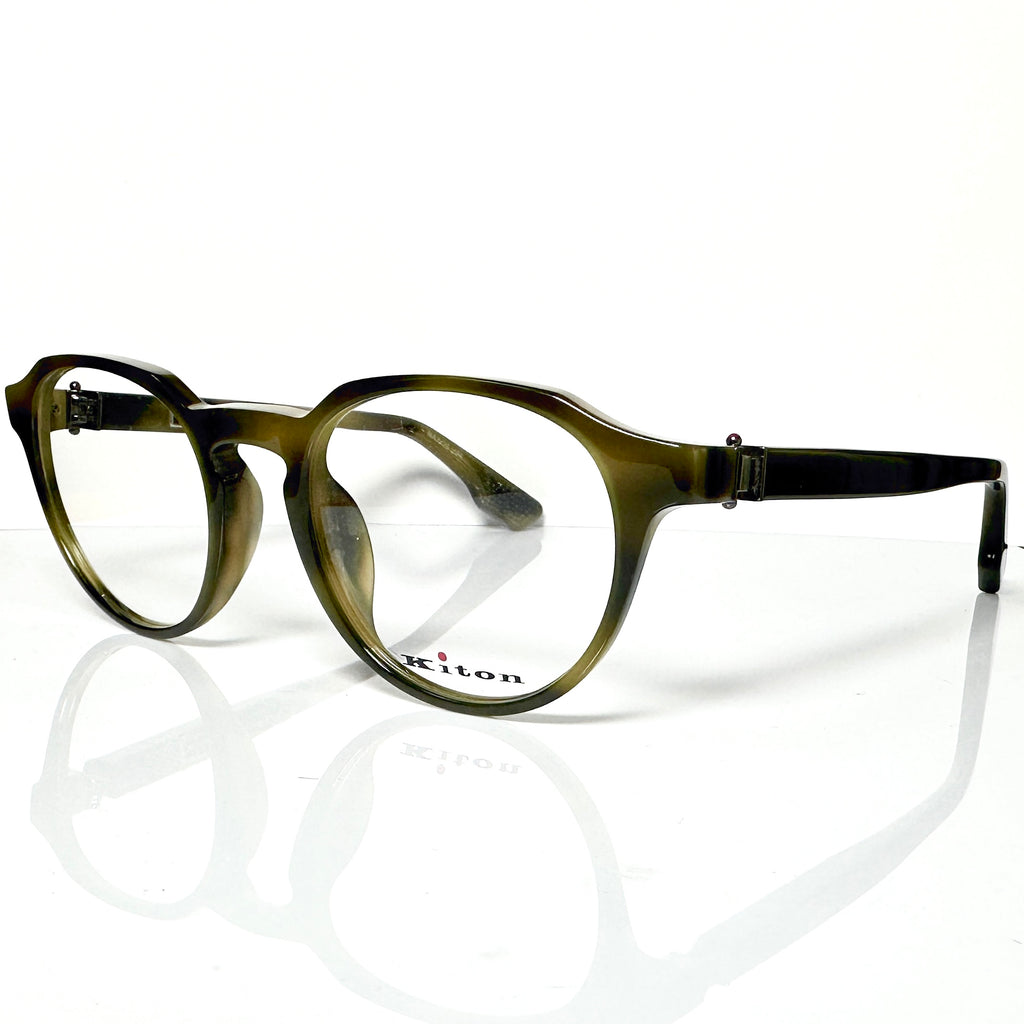 Kiton Crown KT011V04 Crown Panto Eyeglasses Frames in Dark Green - Authentic New