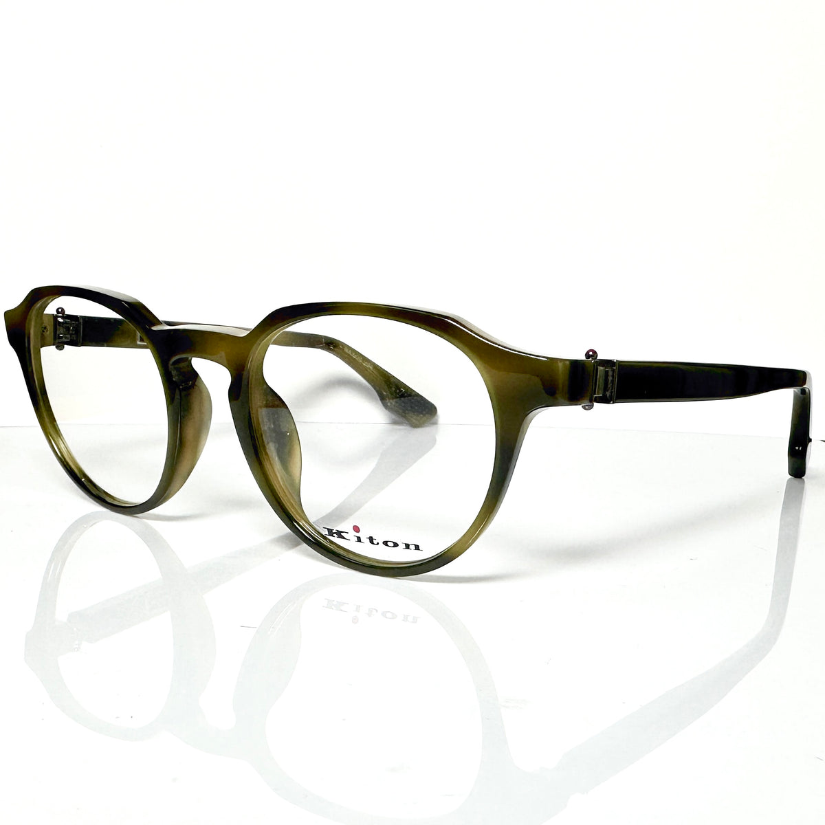Kiton Crown KT011V04 Crown Panto Eyeglasses Frames in Dark Green - Authentic New
