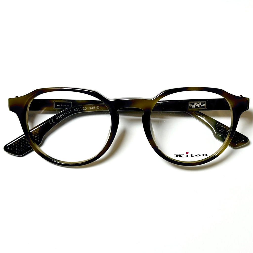 Kiton Crown KT011V04 Crown Panto Eyeglasses Frames in Dark Green - Authentic New
