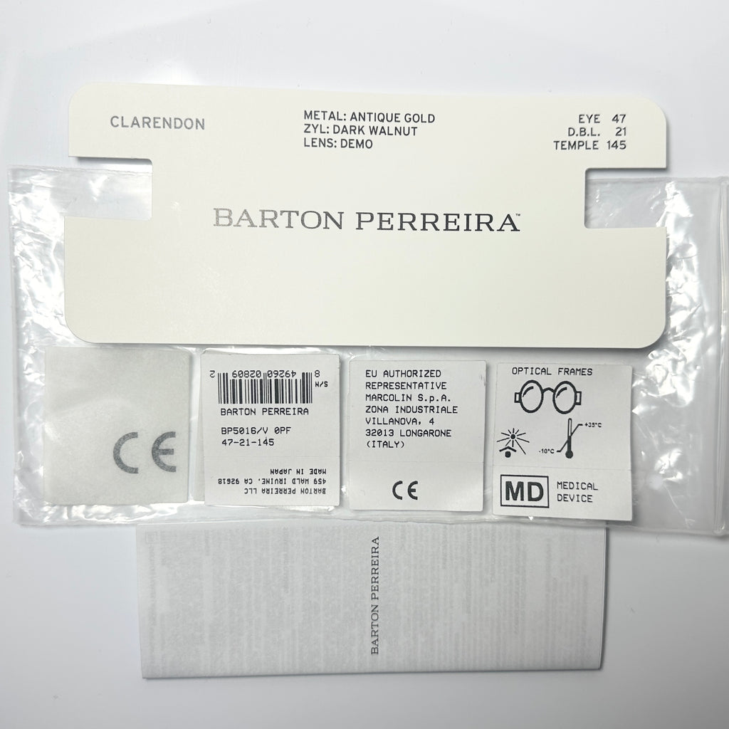 Barton Perreira CLARENDON DAW/ANG Unisex Eyeglasses Frame NEW Authentic