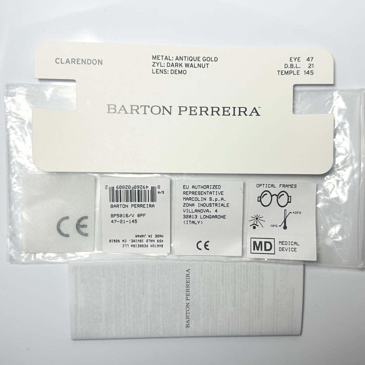Barton Perreira CLARENDON DAW/ANG Unisex Eyeglasses Frame NEW Authentic