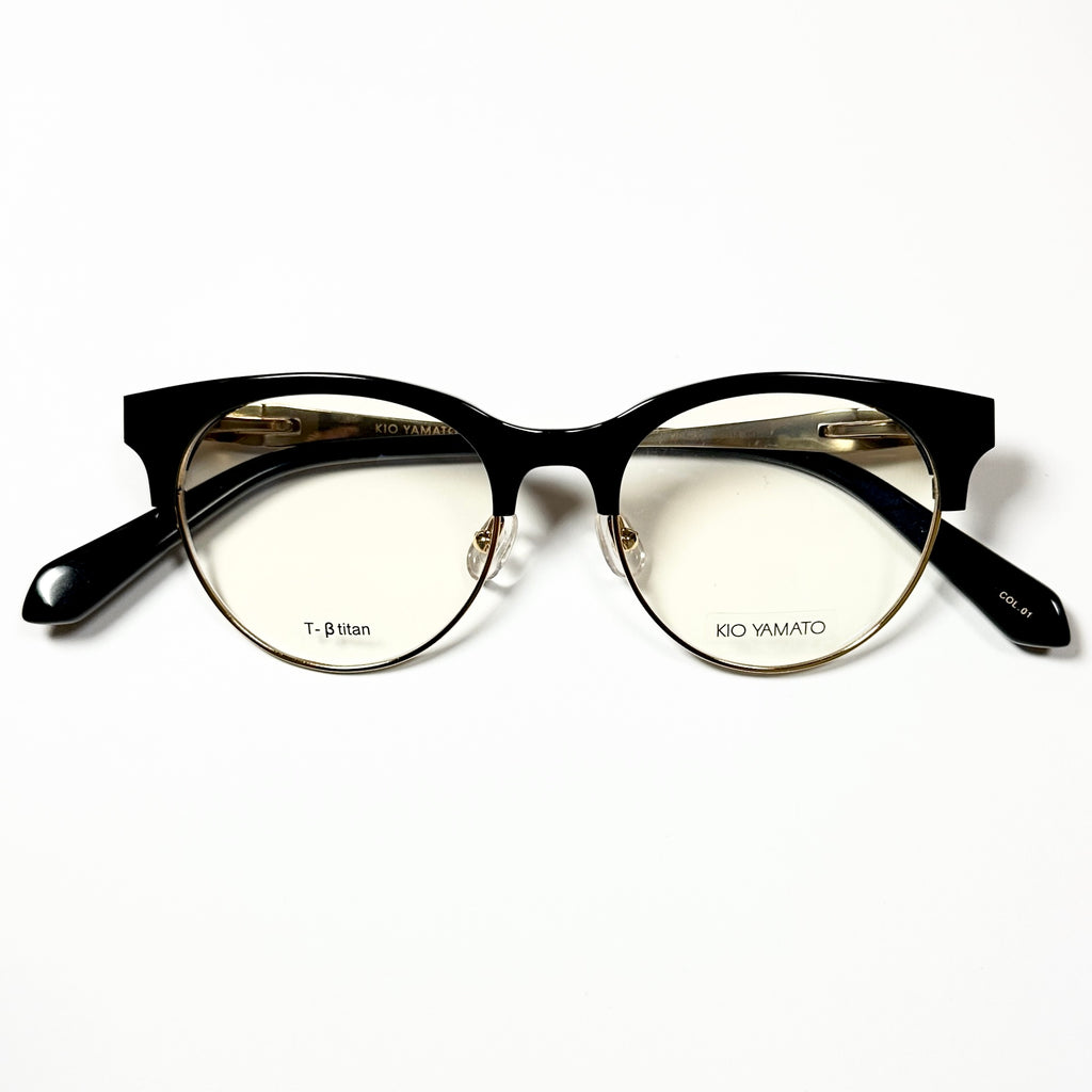 KIO YAMATO KP-199U col.01 Eyeglasses Frames in Black/Gold -  Authentic New