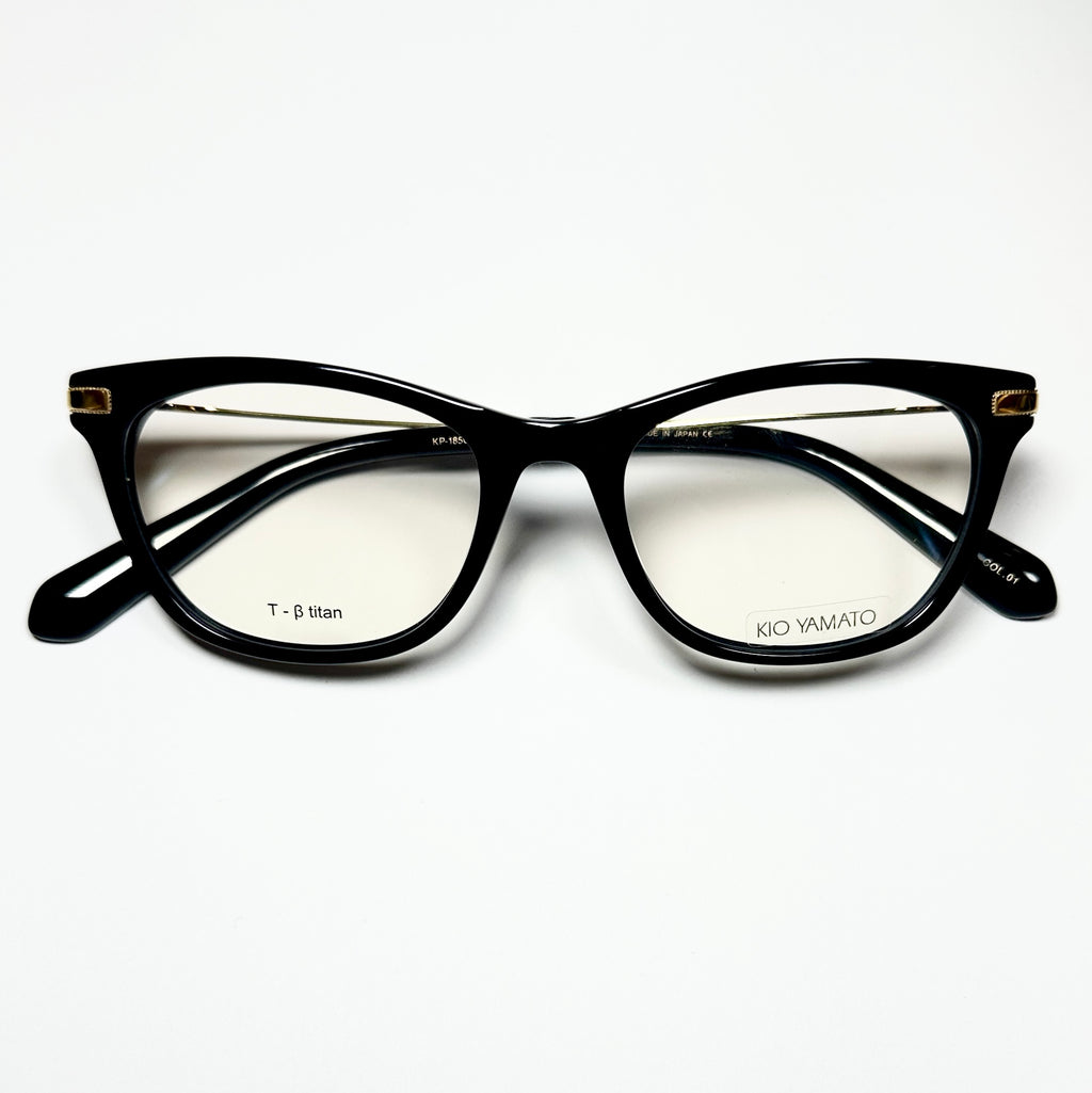 KIO YAMATO KP-185U col 01 Eyeglasses Frames in Black/Gold - Authentic New