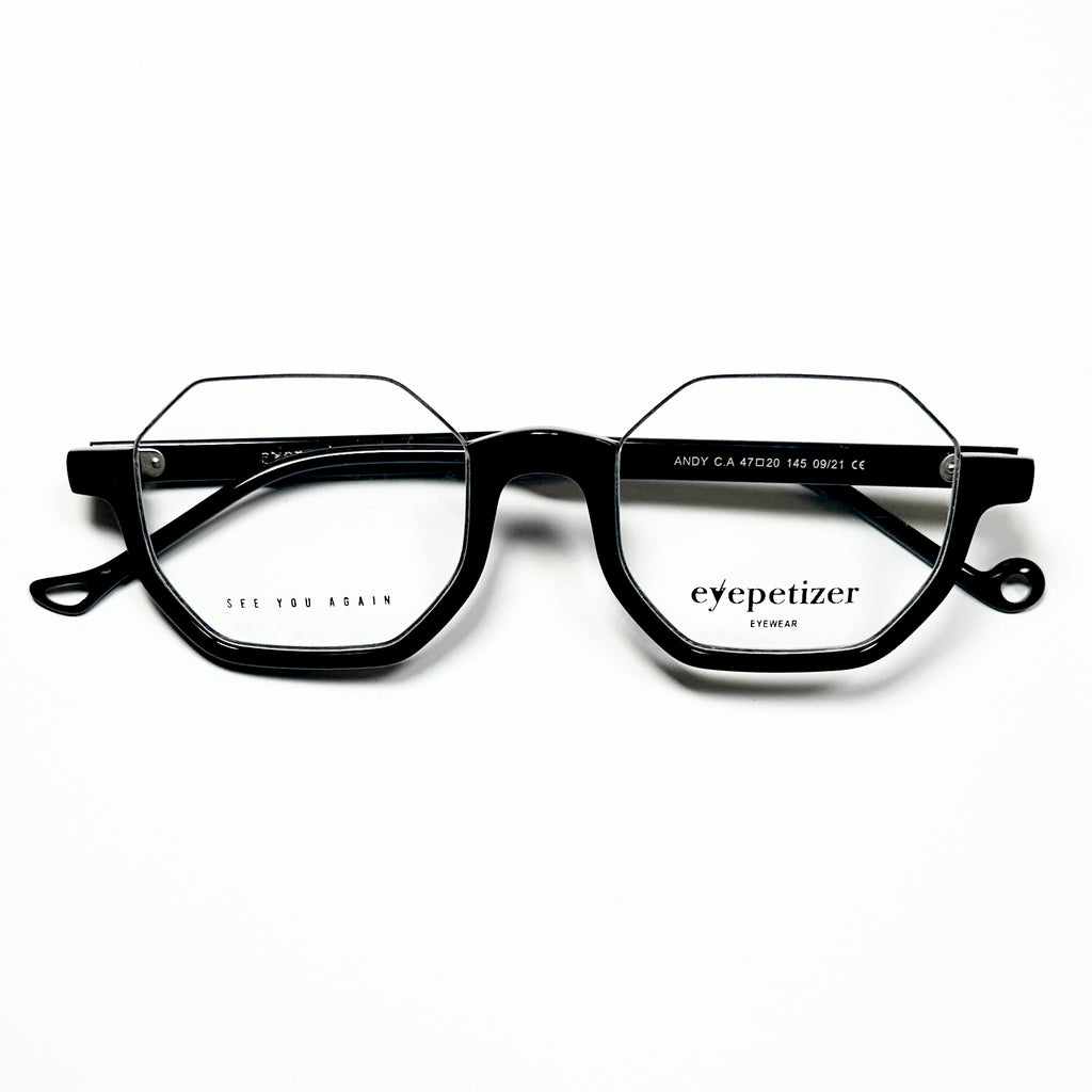 Eyepetizer Andy Men's Octagon Half-Rim Eyeglasses Frames in Black - Authentic New
