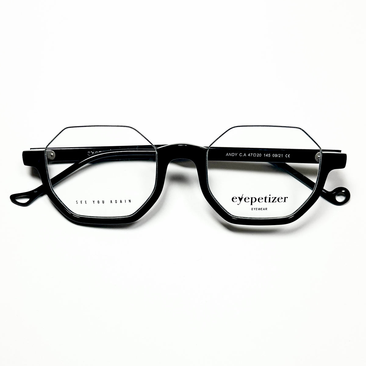 Eyepetizer Andy Men's Octagon Half-Rim Eyeglasses Frames in Black - Authentic New