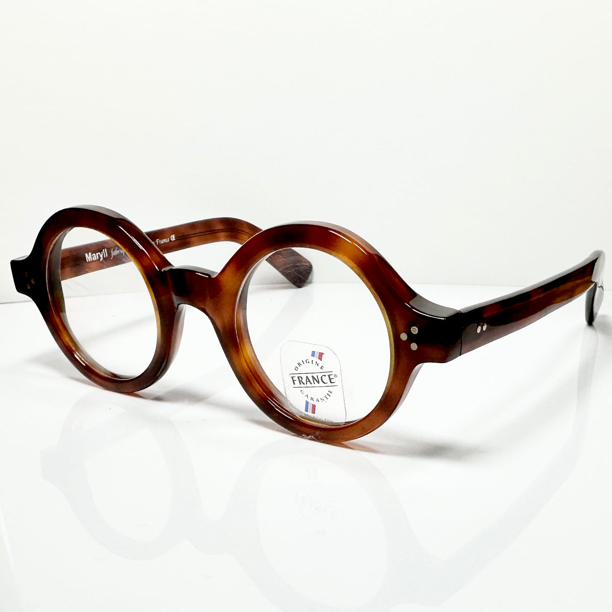 Maryll Round Eyeglasses Frame in Amber PO78 - Authentic New