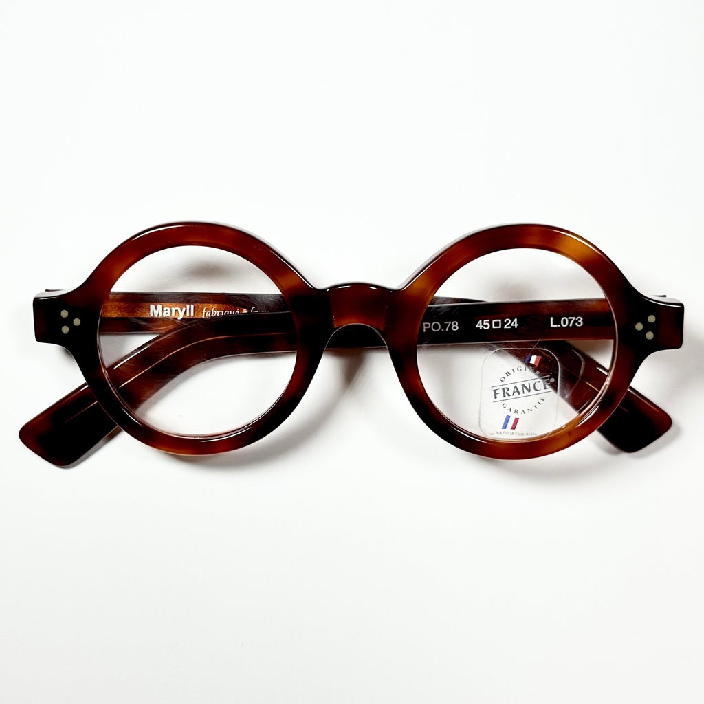 Maryll Round Eyeglasses Frame in Amber PO78 - Authentic New