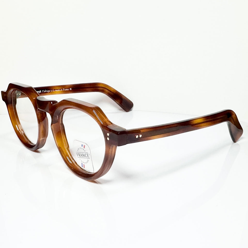 Maryll Men's Crown Panto Eyeglasses Frame in Amber PO23 - Authentic New
