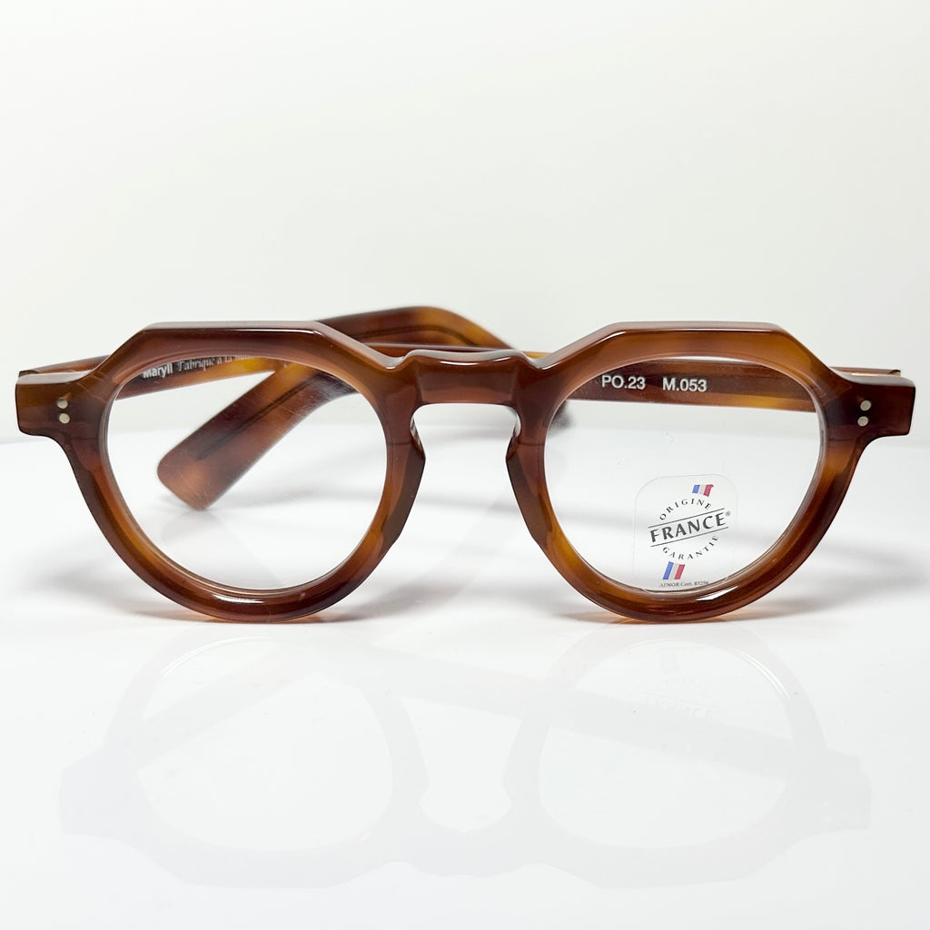 Maryll Men's Crown Panto Eyeglasses Frame in Amber PO23 - Authentic New