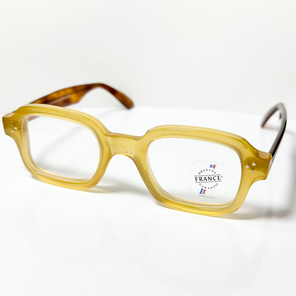 Maryll Square Men's Eyeglasses Frame in Camel/Tortoise - Authentic New