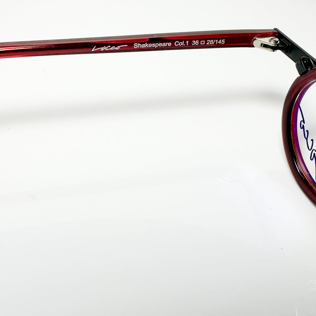 Locco SHAKESPEARE Unisex Eyeglasses Frame in Black/red - Authentic New